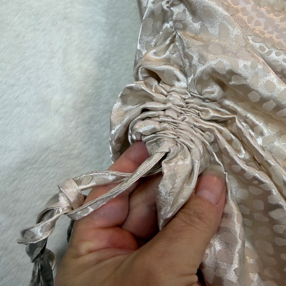 Shein Ruched Side Skirt Womens Size XS Leopard Print Beige Satin Mini Tie Side - Picture 7 of 9